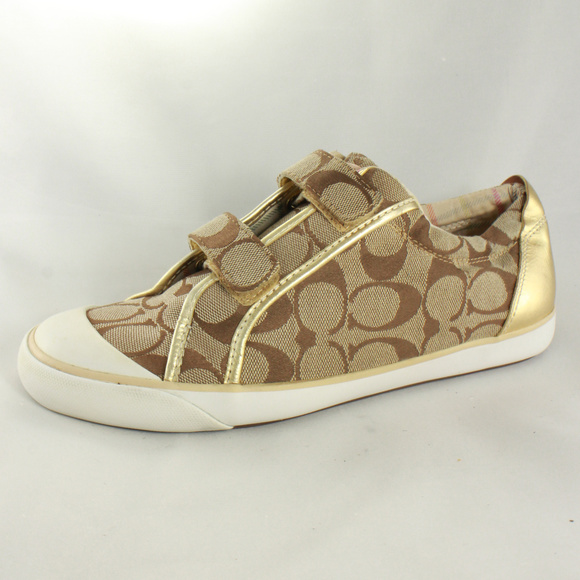 Coach Shoes - COACH Britt Gold Velcro Closure Sneakers